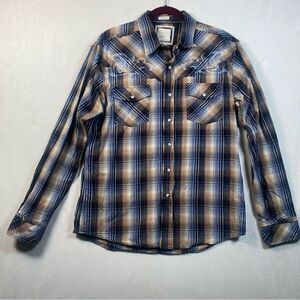 BKE Slim Fit Long Sleeve Snap Down Plaid Western Style Shirt Size Large